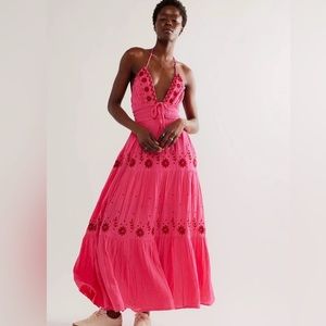 Free People Real Love Embroidered Dress
Floral Smocked Halter Small. 0789